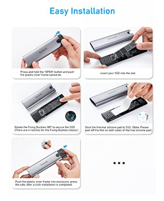 Rack SSD M.2 NVME SSD Enclosure, Beikell USB C 3.2 Gen 2*1 10Gbps M.2