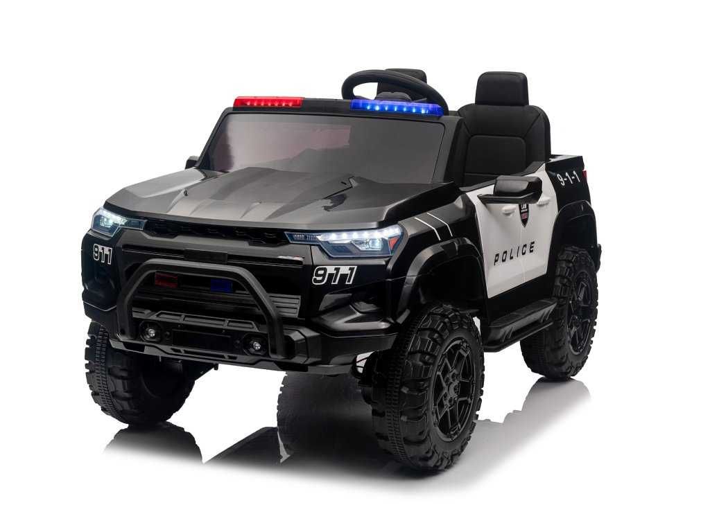 Двуместен акумулаторен джип POLICE 4X4 24V MP3 меки гуми,Кожена седалк