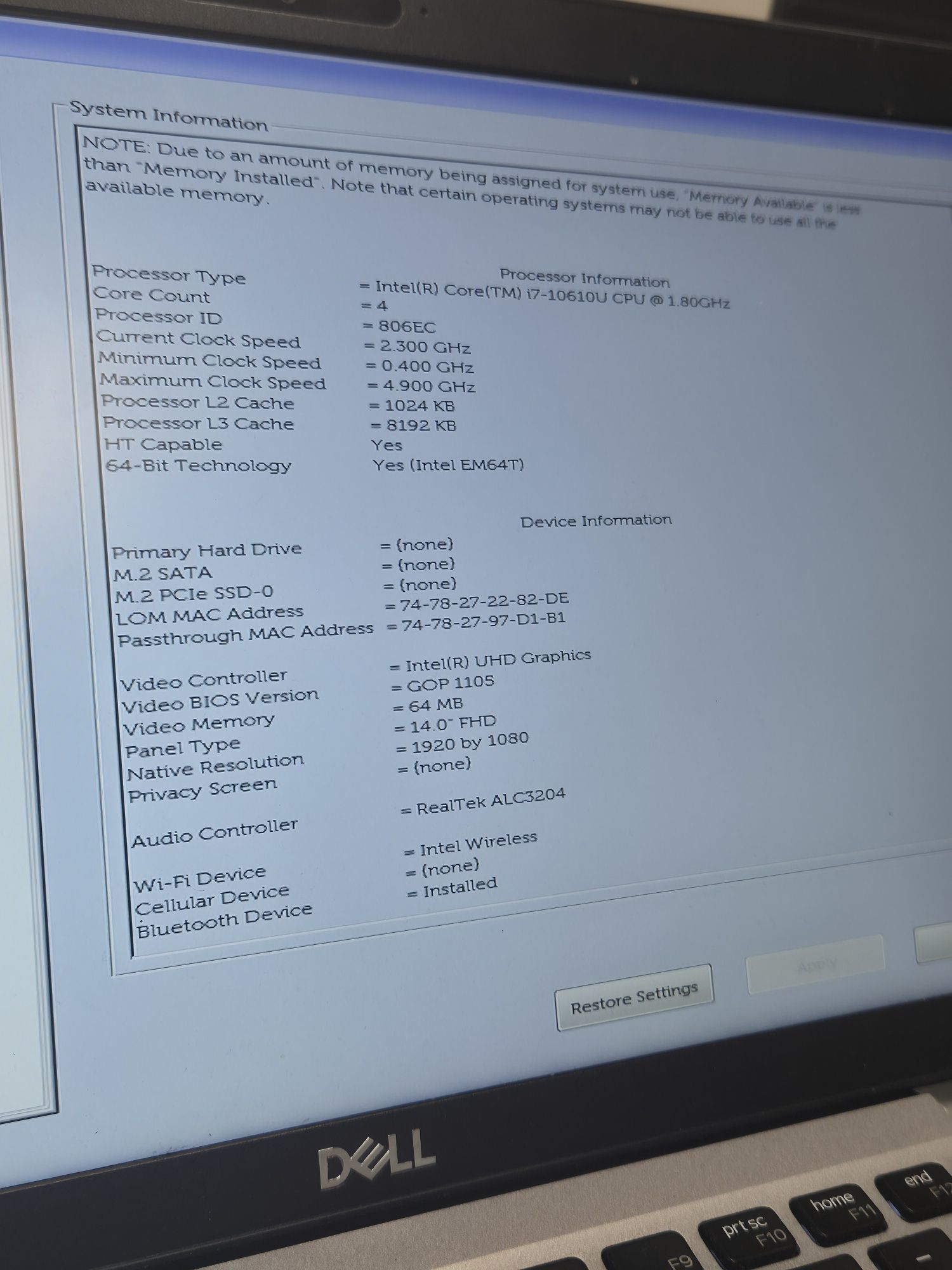 Лаптоп Latitude 5410, i7-10610U, 16GB RAM