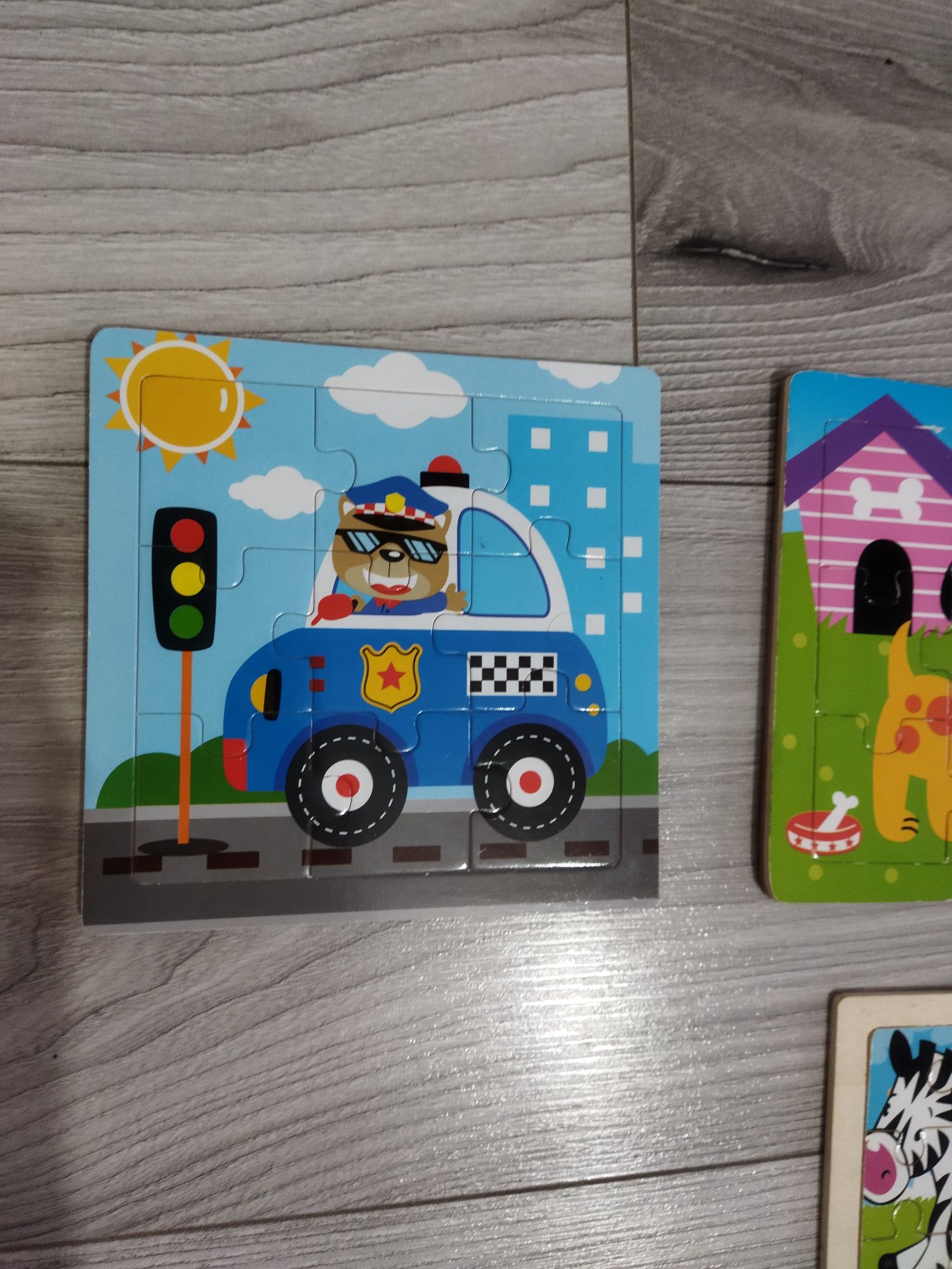 Lot 6 puzzle uri din lemn Montessori cu animăluțe tren masinuta