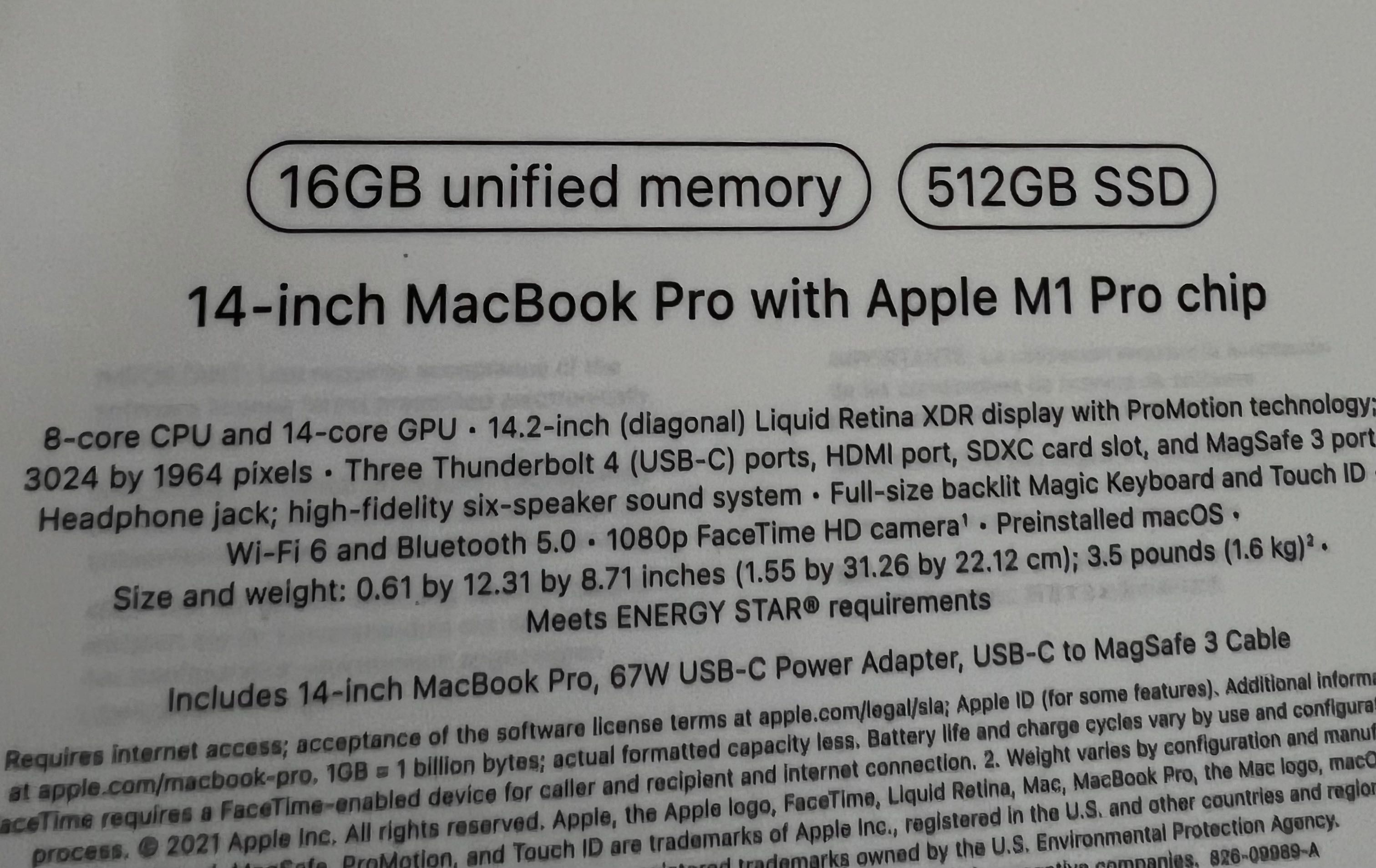 Macbook Pro 14-inch 16/512