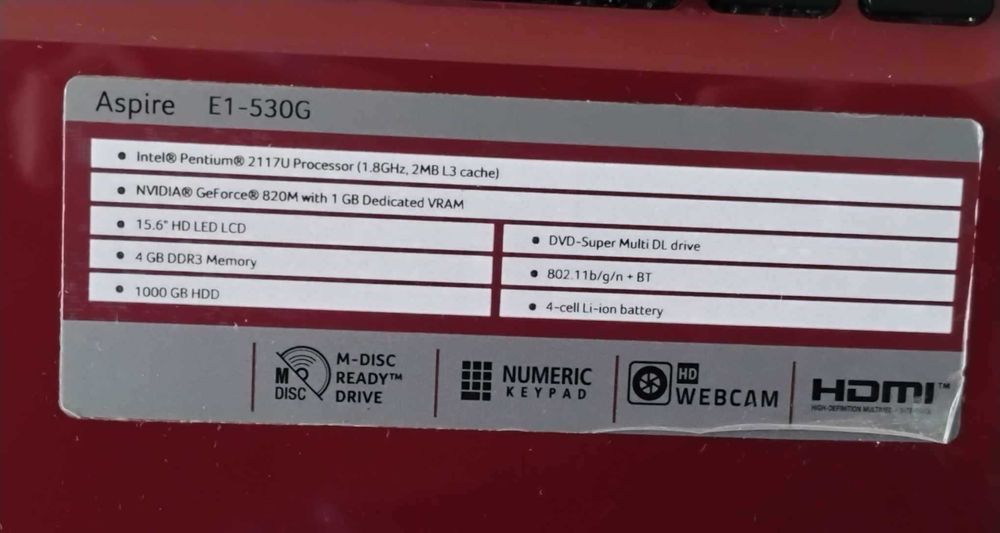 Лаптоп Acer Aspare E1-530G 1000 GB HDD