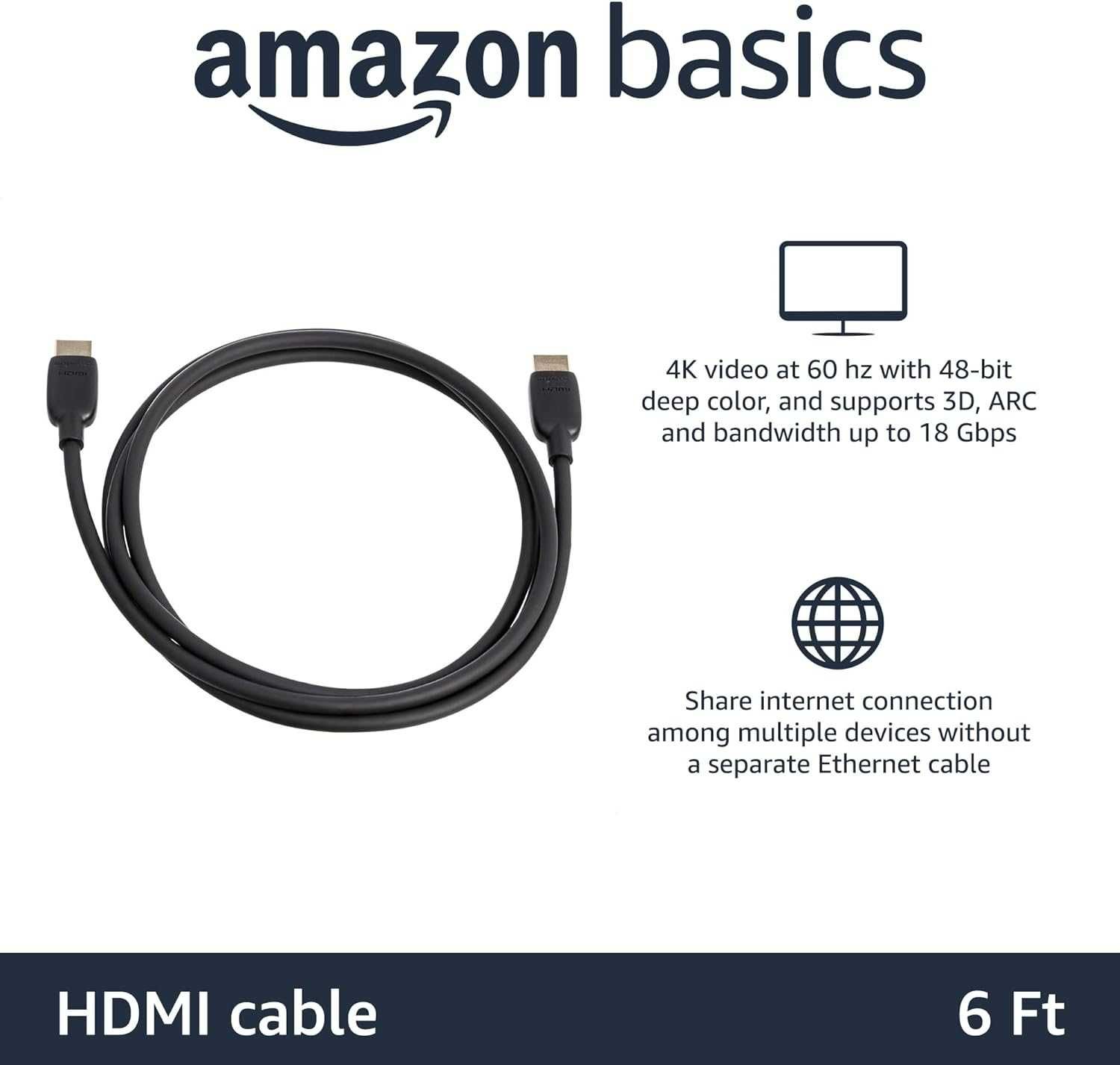 Amazon Basics HDMI кабель с поддержкой 8K/60Hz 4k/120Hz 48 Гбит/с