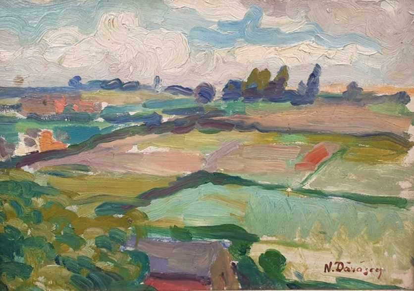 Tablou vechi - peisaj dobrogean - semnat N. Darascu