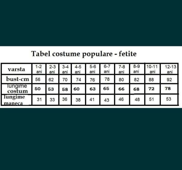 Costum popular pentru fete/ femei