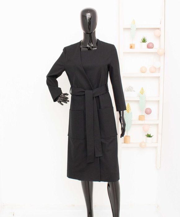 Cos оригинално дамско вълнено преходно палто с колан черно 36 S