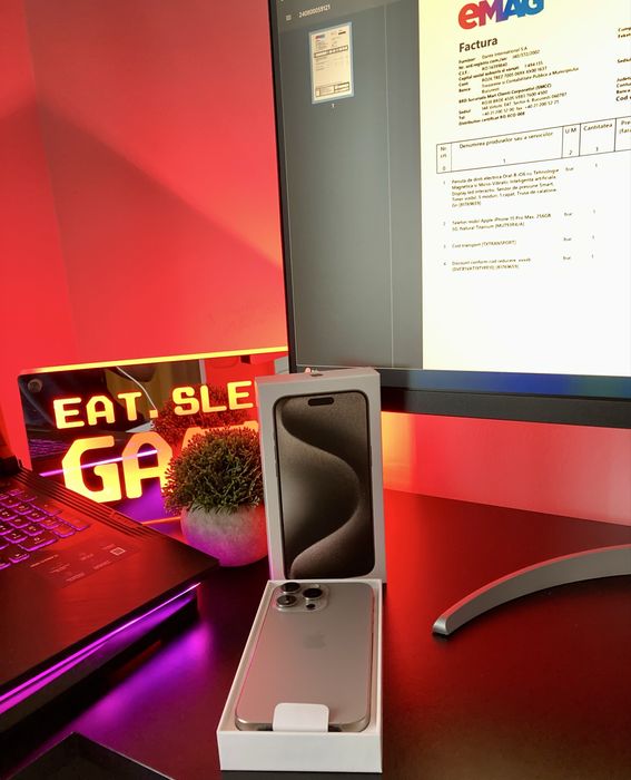 iPhone 15 Pro Max 256GB - Titanium - Ca nou, impecabil, Garantie, Box