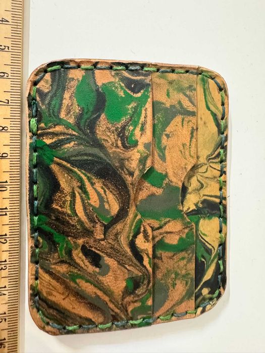 Portcard din piele vopsita manual verde unic