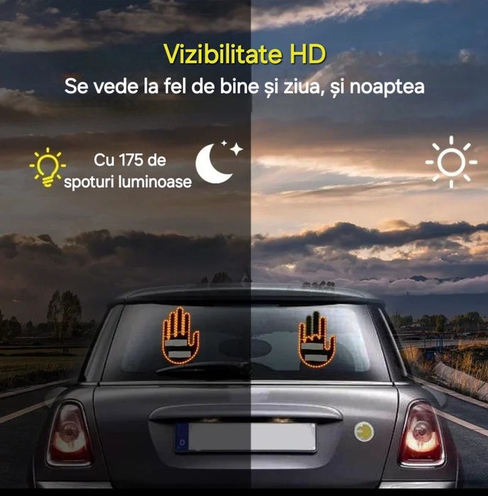 Lampă auto cu gesturi de mână: Salut, Rock On, Mijlociul. Telecomandă.