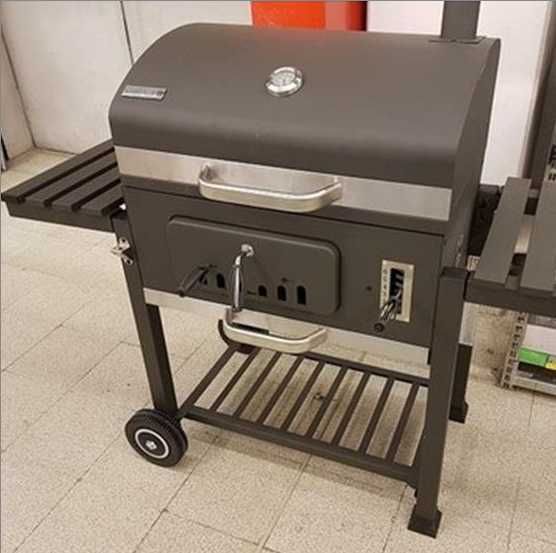Gratar profesional XXL cu grill de fonta, cenusar, roti, termometru et