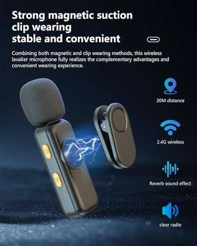Нов Безжичен лапел микрофон за iPhone Android PC – 2 броя, шумофилтър