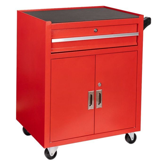 Dulap metalic neechipat pentru scule, rosu, roti si maner - premium, 7