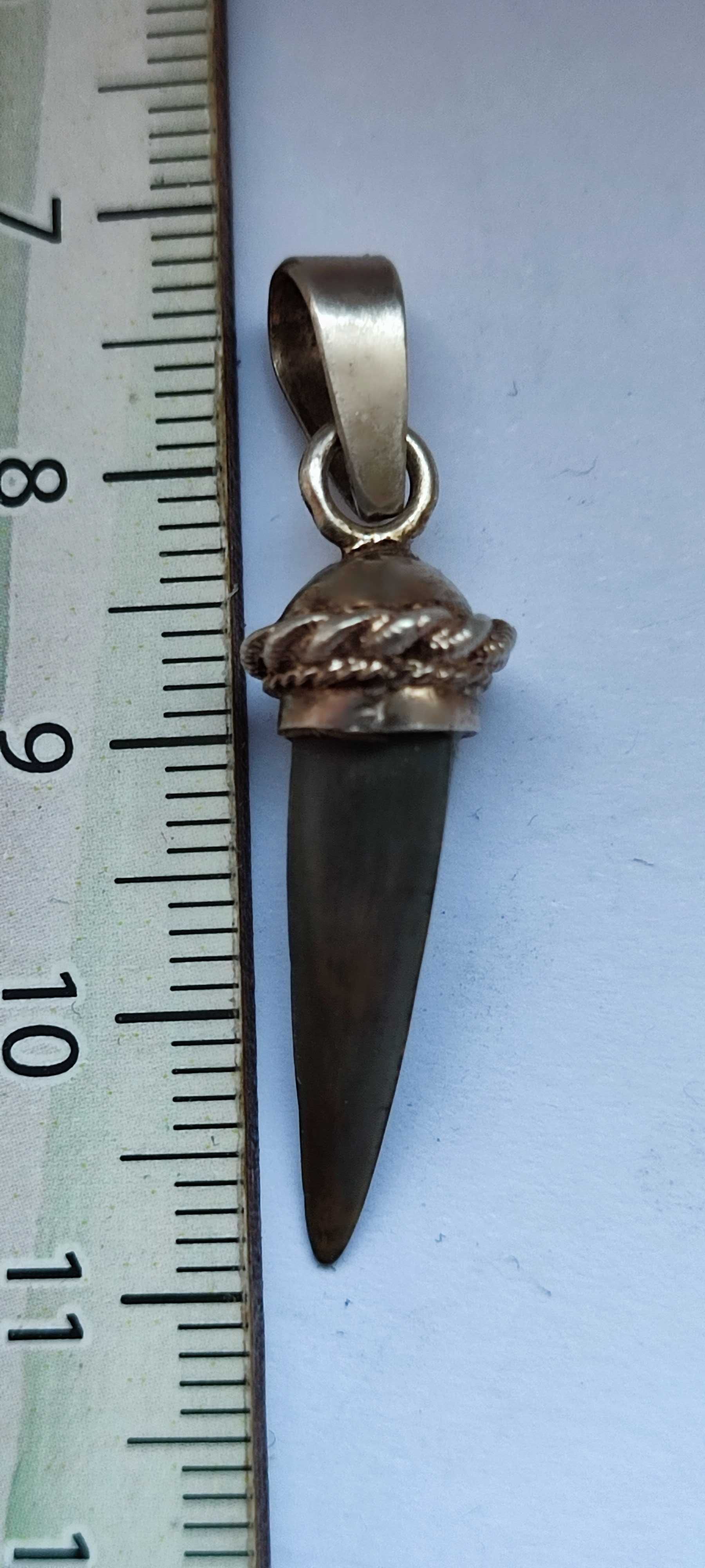 Амулет - ЗУБ древней акулы с серебряным наконечником