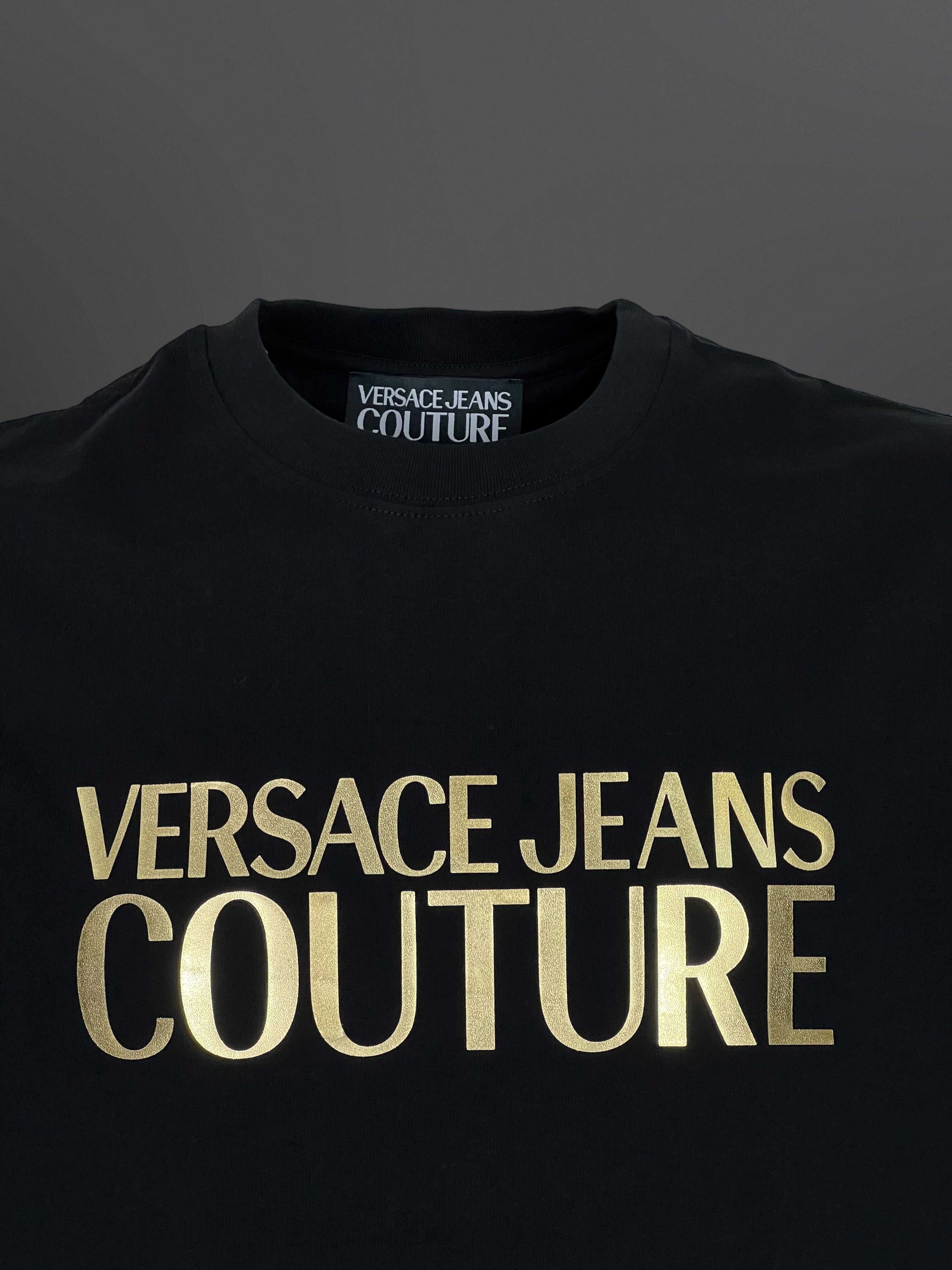 Versace Jeans Couture Черна Тениска РЕЛЕФНА 3D ЗЛАТНА Щампа  S L XL