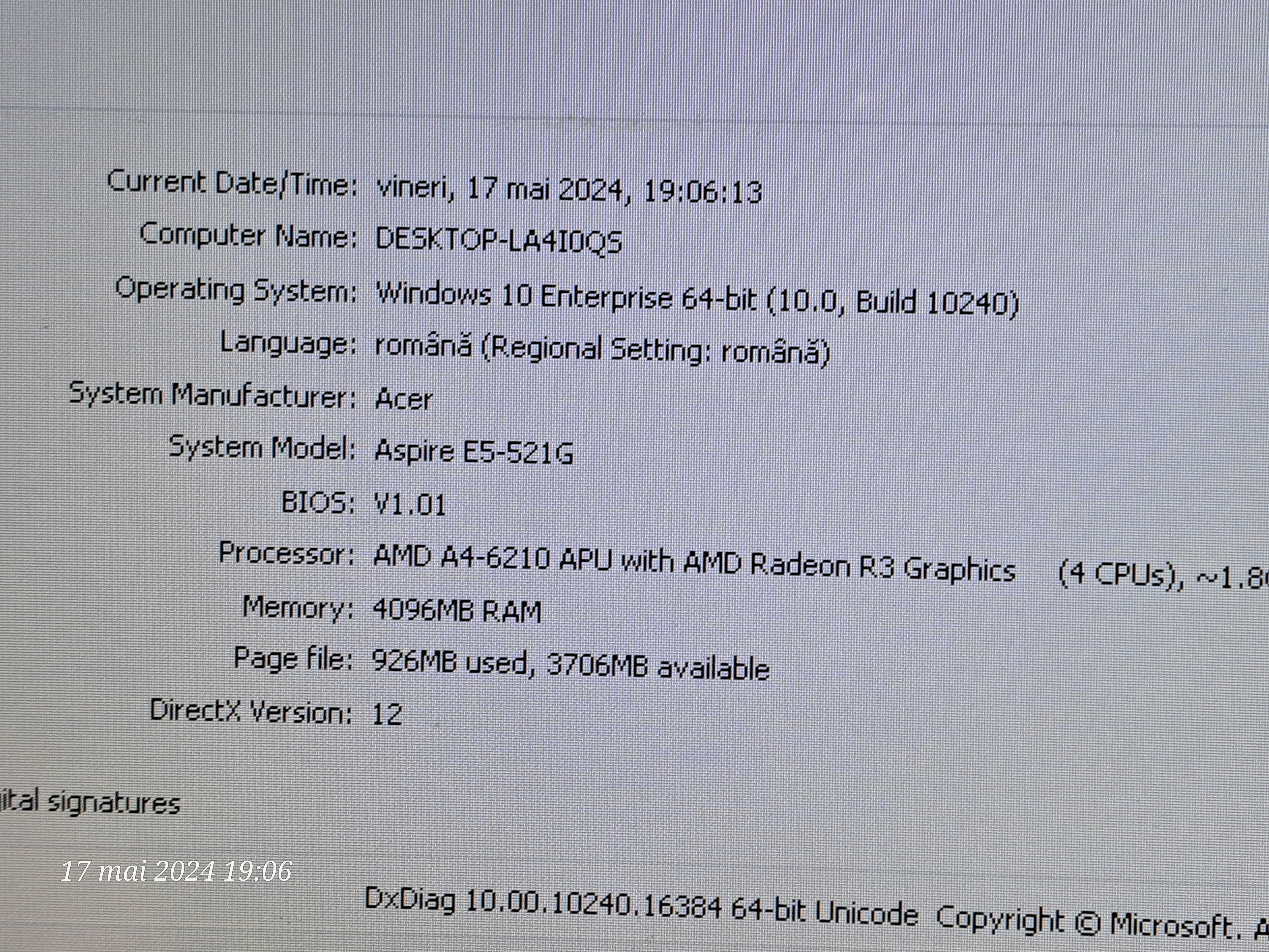 Laptop Acer Aspire E5-521G cu 4 Gb de RAM si 500 Gb de Rom.