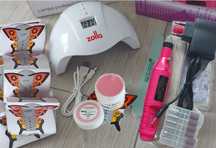 Kit Lampa Unghii Freza Unghii Gel Roz 15 Sabloane constructie Unghii