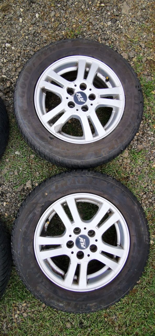 Set 4 jante aliaj 5x100 r14 6j et38 anvelope allseason M+S goodyear
