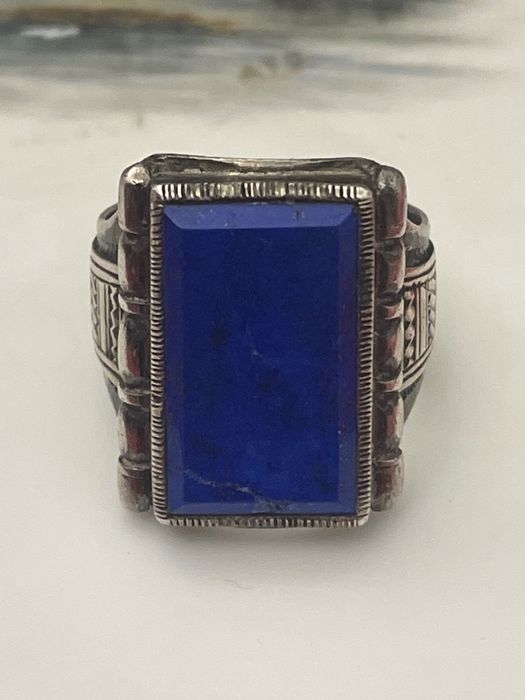 Уникален античен рядьк срьбрен пръстен, камьк
лапис лазули N 7,25