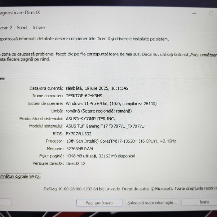Laptop Gaming ASUS TUF F17 i7-13620H 32gb 1tb GeForce RTX 4050