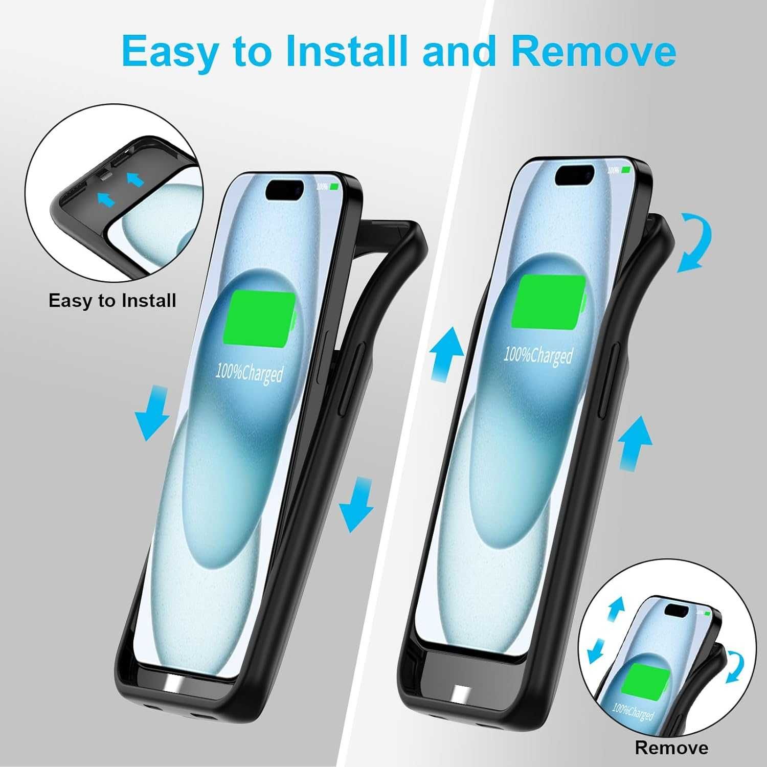 YISHDA калъф с батерия за iPhone 14/15 (6.1 инча), 7000mAh тънък