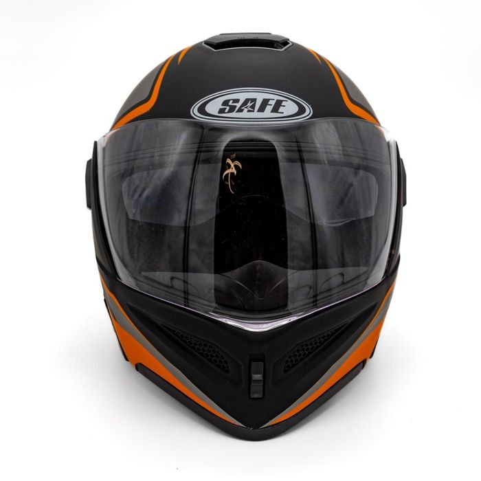 Каска за мотор SAFE модуларна с очила ORANGE