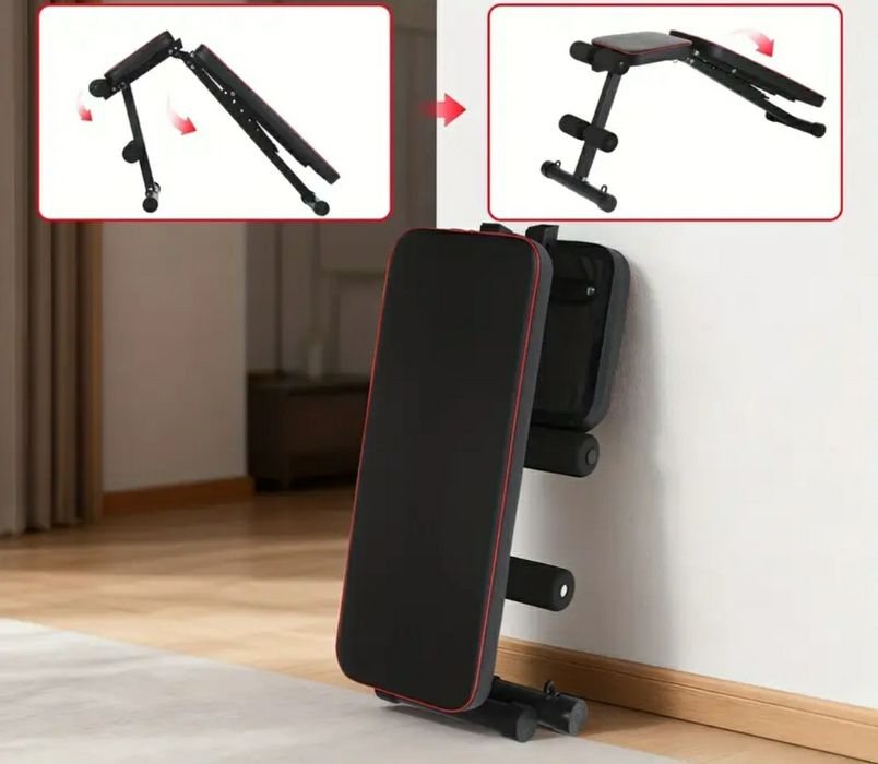 Сгъваема лежанка пейка стойка за тренировка коремни преси с дъмбели