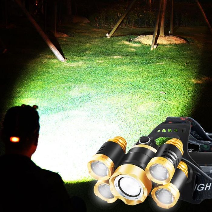 МОЩЕН 5 LED петорен челник / фенер за глава Акумулаторен chelnik