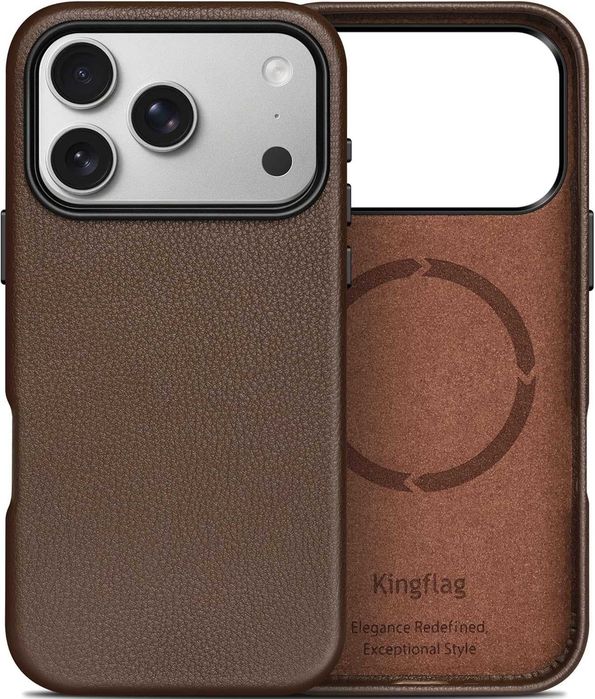 Кожен калъф kingflag за iPhone 17 Pro 6.3'' от естествена кожа, кафяв
