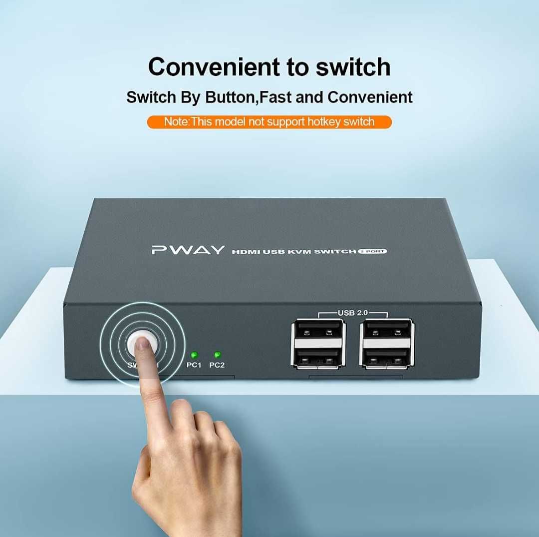 KVM превключвател HDMI 2в1  4K 30Hz с USB 2.0 хъбове с комплект кабели