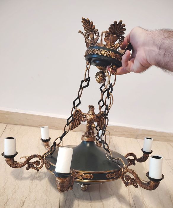 Boem candelabru antic in stilul Empire cu elemente, vultur din bronz m