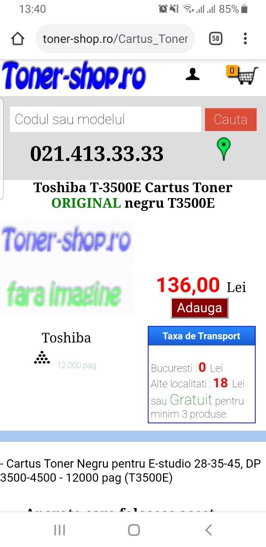 Livrare Gratuita! Toshiba T-3500E Cartus Toner ORIGINAL negru T3500Eq