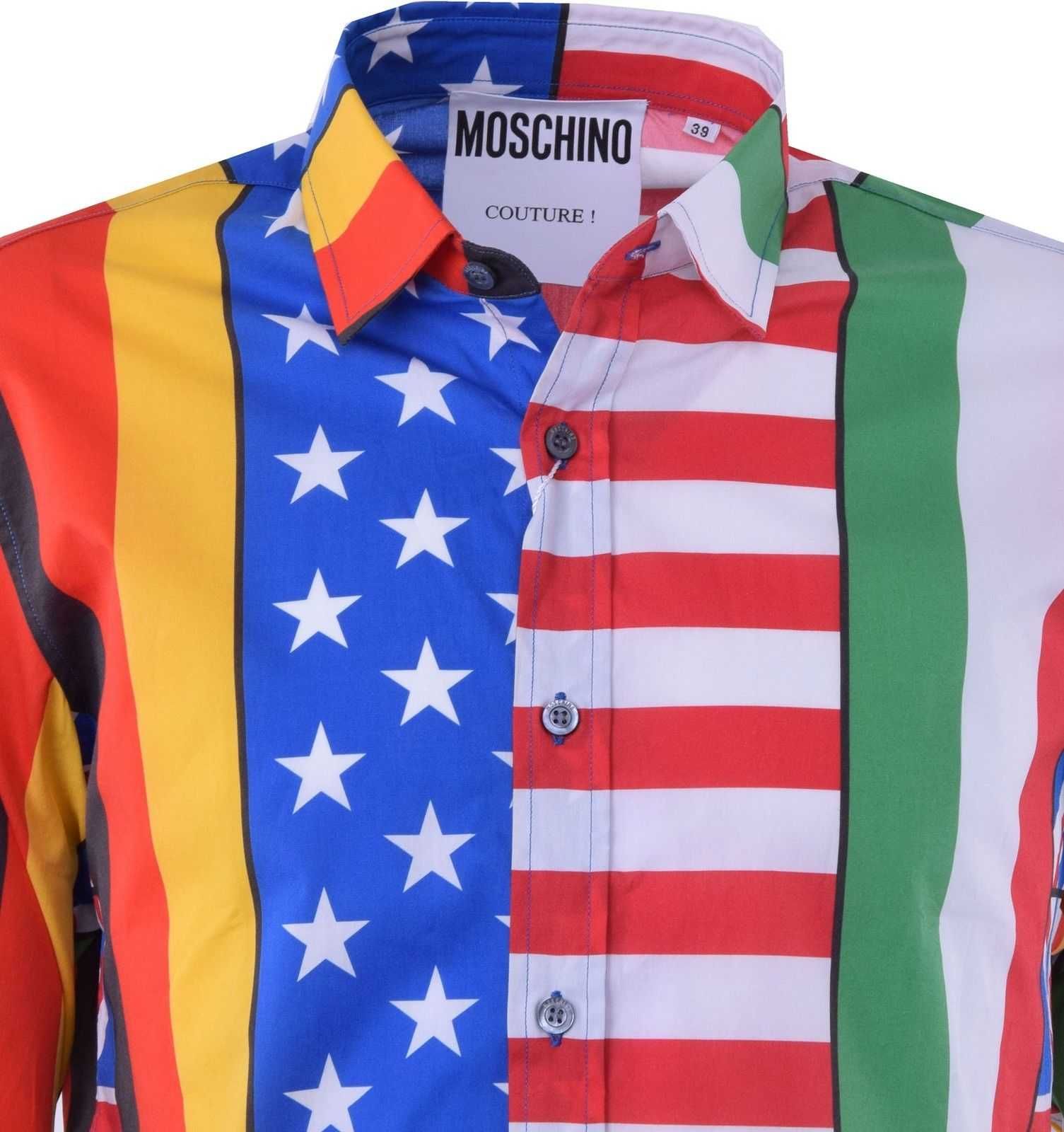 MOSCHINO MULTI FLAG PRINT Мъжка Риза с Къс Ръкав size 42 (M / L)