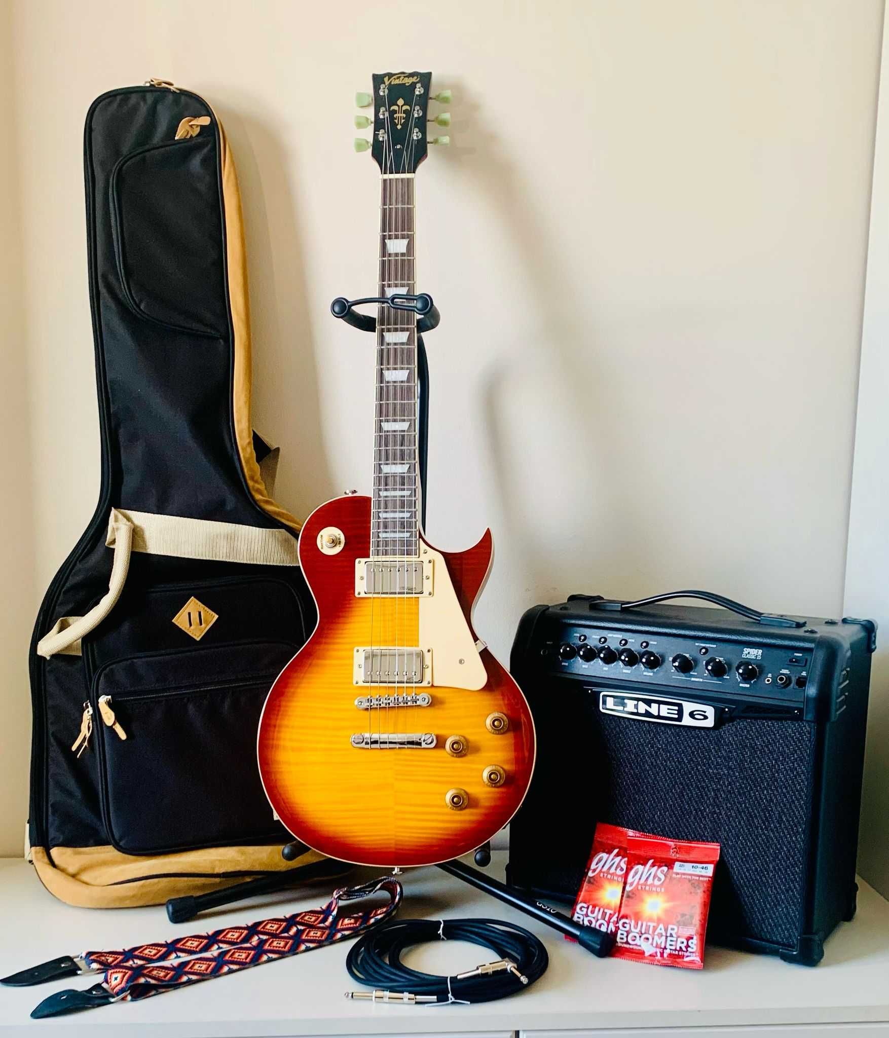 Pachet Complet: Chitară Vintage + Amplificator Line 6 + Accesorii
