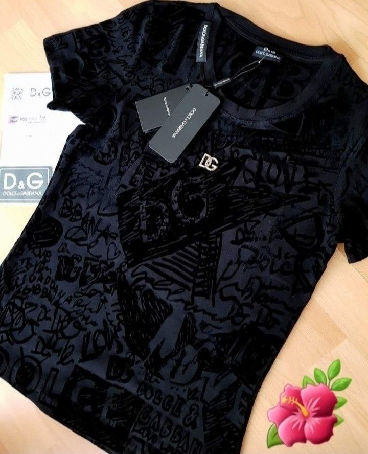 Tricouri dama Dolce Gabbana, insertii catifea logo metalic, cod Qr