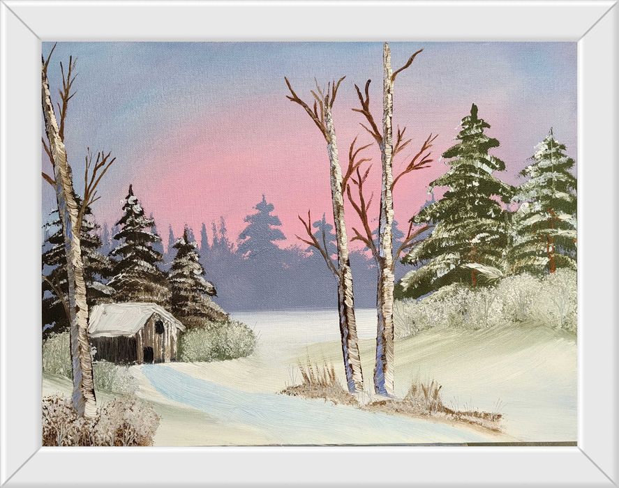 Зимен пейзаж маслени бои.