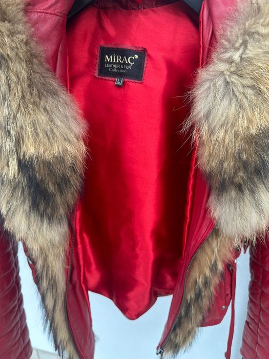 Geacă piele cu guler de vulpe