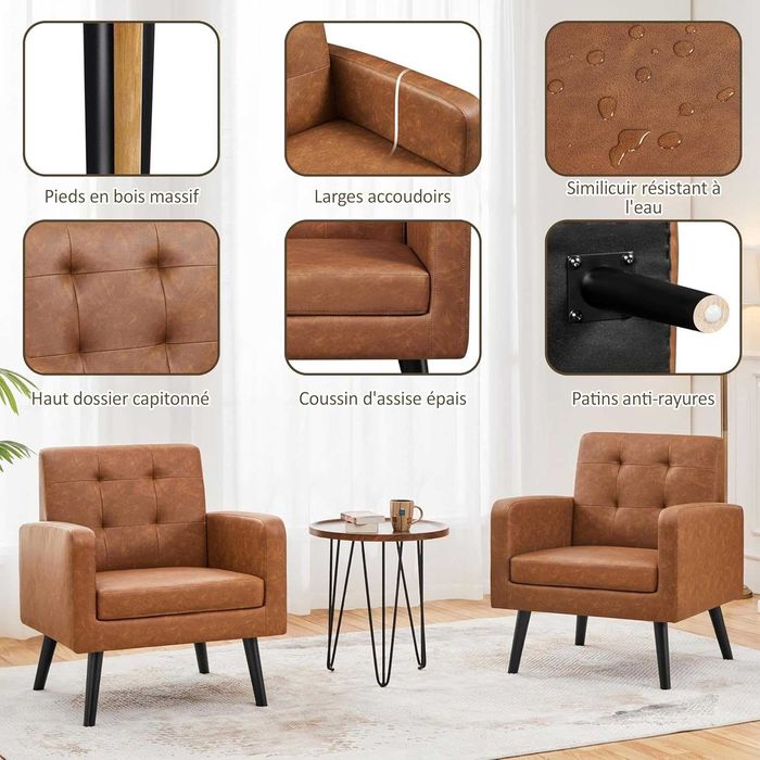 Fotoliu living piele ecologica, picioare din lemn |S 614138 Retro Brow