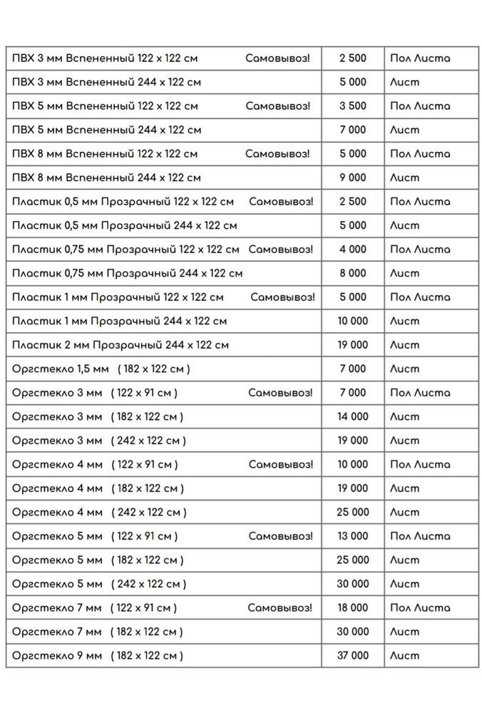 Оргстекло прозрачное и матовое. ПВХ вспененный белый. Коматекс.PVC.