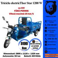 THOR STAR albastru triciclu electric cu CIV,FARA PERMIS nou Agramix