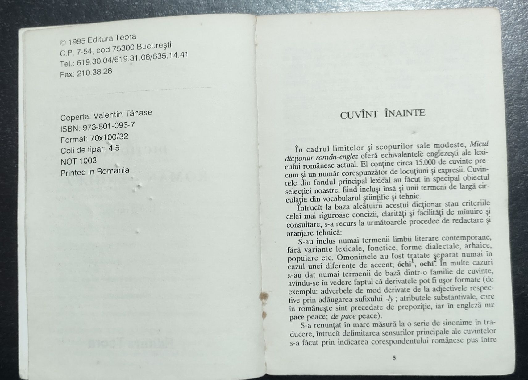 vând dicționar roman-englez,editura"Teora",1995