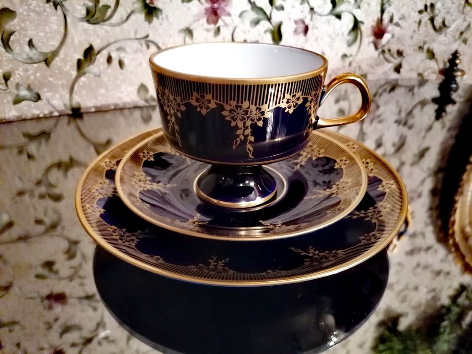 Немецкий фарфоровый чайный  набор, Кобальт. ГДР.