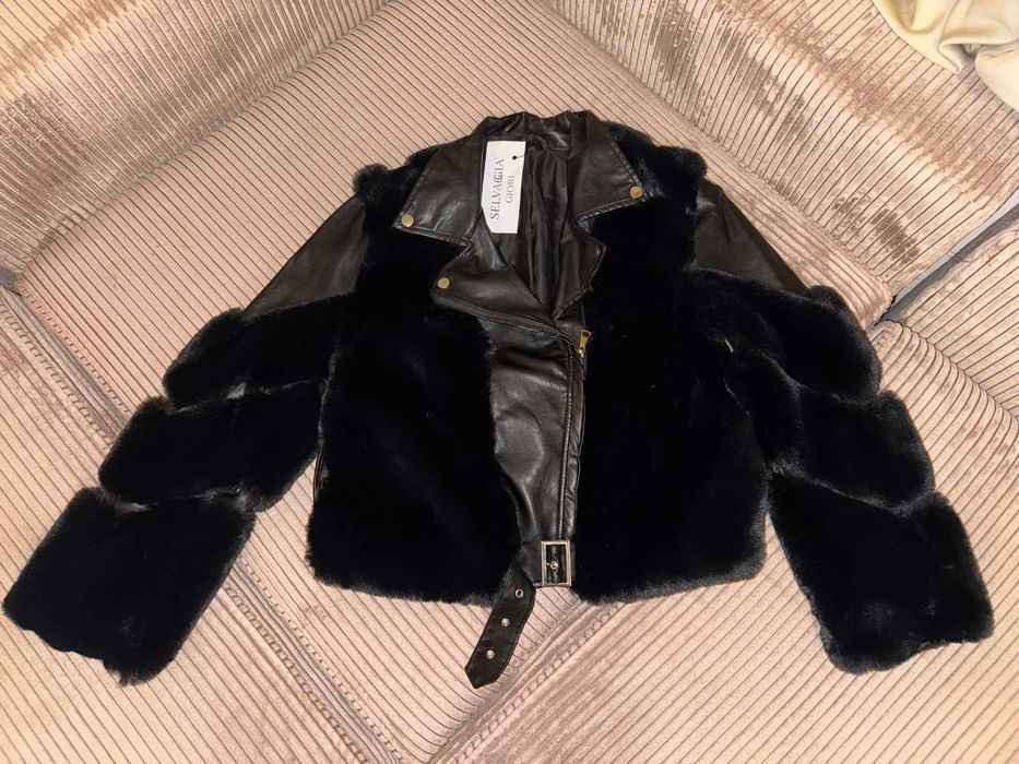 Черно кожено яке с пух