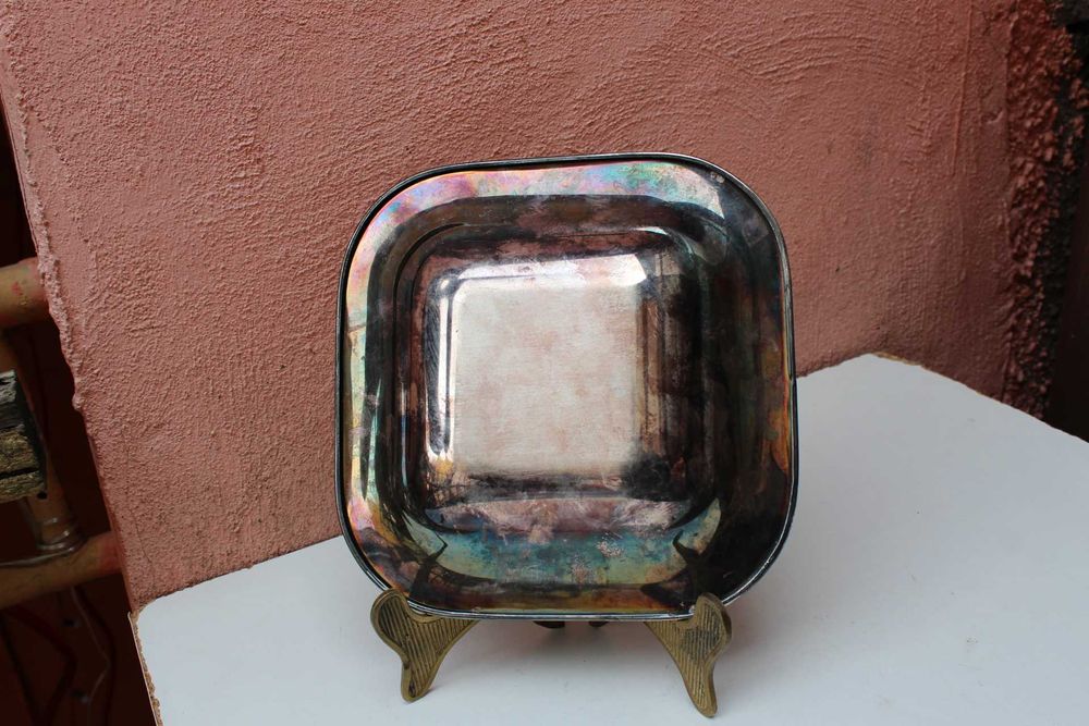 Bol patrat VINTAGE, metal argintiu, ca 1970