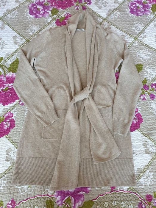 Cardigan subtire crem bej lana merinos casmir