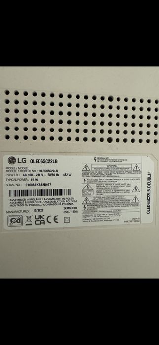 Lg Oled Model nr : Oled65c22lb 164 cm