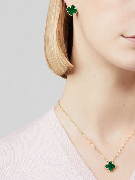 Van Cleef & Arpels VCA Rose Gold Green Malachite Alhambra Дамско Колие