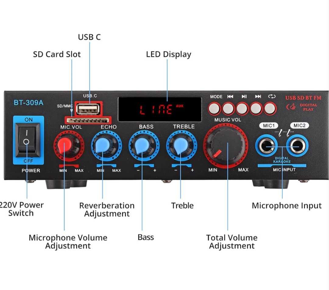 Усилвател BT309A FM USB BT 2CH x 30W RMS