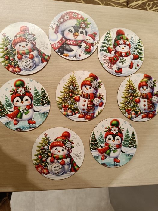 Коледни подложки за чаши, 8 бр., нови,