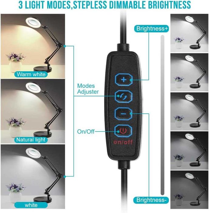 Lampa cosmetica LED cu brat + lupa, marire 5X-10X, REDUS de la 460RON