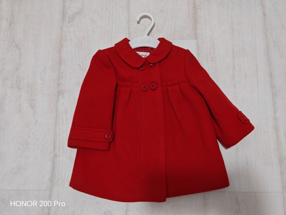 Palton elegant bebe fetite, Mayoral, nou, rosu, marimea 4-6 luni,70 cm